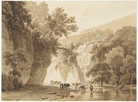 Rotsachtig landschap met drinkende koeien (1830) by Barend Cornelis Koekkoek