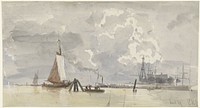 Gezicht op het IJ te Amsterdam (1827 - 1892) by Everhardus Koster