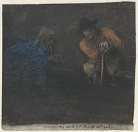 Twee pratende mannen in het duister (1865 - 1930) by Jac van Looij