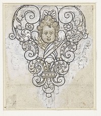 Engelkopje met gekruiste vleugels te midden van voluten (1600 - 1699) by anonymous