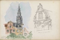 Toren van de Zuiderkerk te Amsterdam en een gebouw bij de Grote Kerk te Alkmaar (1865) by Isaac Gosschalk and Joseph Henry Gosschalk