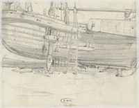 Romp van een zeilschip, dat opgeknapt wordt (1824 - 1894) by Charles Rochussen
