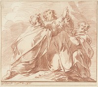 Aäron en Hur stutten Mozes' handen tijdens de strijd van het volk Israël tegen de Amalekieten (c. 1705 - c. 1754) by Jacob de Wit