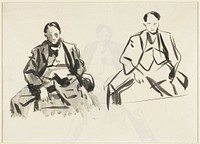 Twee studies van een man, wijdbeens zittend (1892 - 1916) by Rik Wouters
