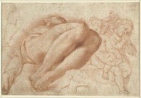 Groep engeltjes en een liggende man (1525 - 1579) by Marcello Venusti and Michelangelo