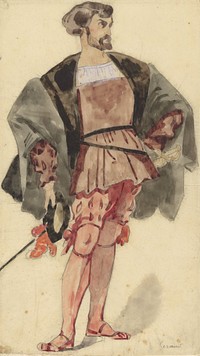 Kostuumstudie van een edelman uit de tijd van François I (1816 - 1881) by Pierre François Eugène Giraud