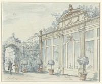Gezicht in een Franse tuin met heer en dame (1700 - 1800) by J de Marsy