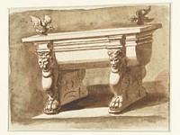 Antieke tafel op trapezophoren in de vorm van leeuwen met hoorns (1762 - 1777) by Etienne de Lavallée Poussin