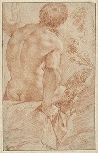 Naaktstudie van een zittende man, op de rug gezien (1570 - 1609) by Annibale Carracci