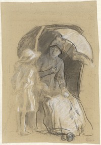 Vrouw in een strandstoel met daarnaast een meisje (1854 - 1914) by Albert Neuhuys 1844 1914