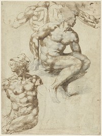 Twee naakten en een rug (1485 - 1564) by Michelangelo