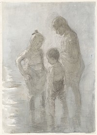 Drie pootjebadende kinderen (1874 - 1927) by Johan Antonie de Jonge