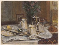 Ontbijt, provisorisch gedekte tafel in woonvertrek (1915) by Carel Nicolaas Storm van s Gravesande