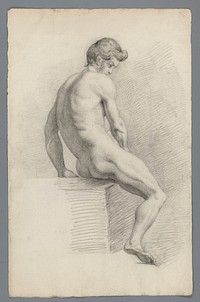 Naaktstudie, zittend (1818 - c. 1900) by Gerard Allebé