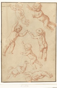 Studieblad met zeven zwevende putti (1571 - 1651) by Abraham Bloemaert