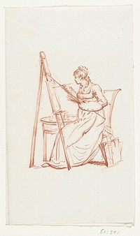 Zittende vrouw, schilderend (1782 - 1837) by Pieter Bartholomeusz Barbiers