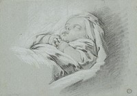 Slapende baby, de handjes over elkaar (1713 - 1770) by François Boucher
