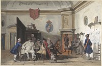 Wachtlokaal met lezende, rokende en kaartspelende officieren (1748) by Cornelis Troost