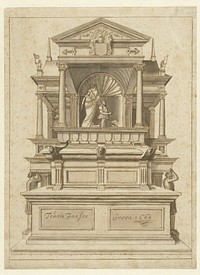 Constructietekening van een grafmonument (1660) by Teunis Jansz Croon, Johannes of Lucas van Doetechum and Hans Vredeman de Vries