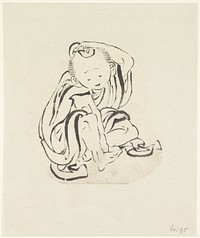 Zittende man die zich met een doek op het hoofd wrijft (1791 - 1850) by Totoya Hokkei