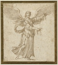 Staande engel, met gespreide vleugels (c. 1600) by anonymous