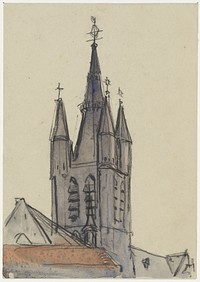 Toren van de Oude Kerk te Delft (1860 - 1921) by Adolf le Comte