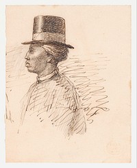 Portret van een man in Nederlands-Indië met een hoge hoed, en profil (1848 - 1854) by Christian Heinrich Gottlieb Steuerwald