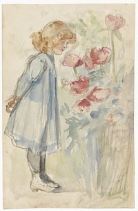 Staand meisje in bloementuin (1834 - 1911) by Jozef Israëls