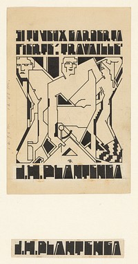 Ontwerp voor ex libris van J.H. Plantenga (1906 - 1945) by Reijer Stolk