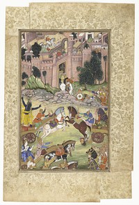 Krishna doodt de demon Sri Gala (scene uit de Harivamsa) (c. 1585 - c. 1595) by anonymous