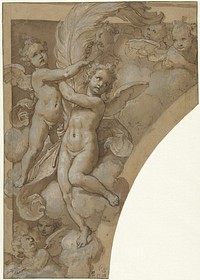 Flight of Angels, Two Holding a Large Feather (c. 1556 - c. 1558) by Taddeo Zuccaro