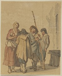Staand gezelschap, drie mannen en een vrouw met kind op de arm (c. 1700 - c. 1799) by anonymous