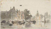 Stadsgezicht met kanaal (1828 - 1897) by Adrianus Eversen