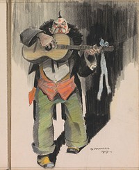 Geschminkte gitaarspelende man (1919) by Otto Verhagen I