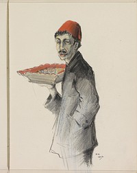 Man met een fez en een dienblad in de hand (1917) by Otto Verhagen I