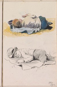 Slapend kind in het gras (1922) by Otto Verhagen I