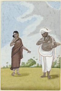 Schrijvende klerk en zijn vrouw staande in een landschap (1790 - 1810) by anonymous