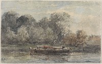 Boot met gestreken mast aan wal liggend (1828 - 1897) by Adrianus Eversen
