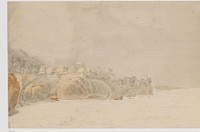 Gezicht op een nederzetting langs de kust van een van de Aru eilanden, vanuit de zee gezien, Zuidoost-Molukken (1824) by Adrianus Johannes Bik