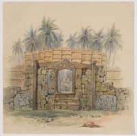 Koraalstenen muur met omlijste opening naar het dorp Dula (Dullah), eiland Dullah, Kai eilanden, Zuidoost-Molukken (1824) by Adrianus Johannes Bik