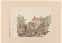 Oude huizen op een stadswal (1796 - 1870) by Bruno van Straaten I