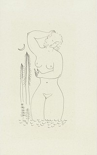 Badende naakte vrouw bij maanlicht (1939) by Tinus van Doorn