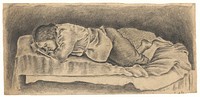 Liggende, slapende vrouw met het hoofd op een boek (1933) by Henk Henriët