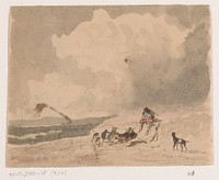 Rustende jagers in een landschap (1845) by Johannes Tavenraat