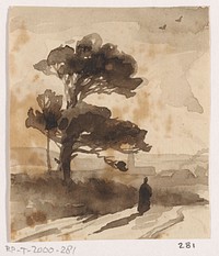 Landschap met figuur bij boom (1840 - 1880) by Johannes Tavenraat