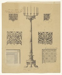 Een kandelaber, hekwerken en vloeren (c. 1835 - c. 1860) by Franz Jakob Kreuter