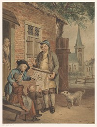 Rondreizende prentverkoper in een dorp (1800 - 1899) by anonymous and Johann Conrad Seekatz