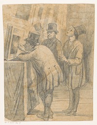 Man bekijkt een schilderij of prent met een vergrootglas (c. 1800 - c. 1899) by anonymous and Honoré Daumier