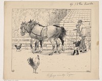 Jongen trekt aan de teugels van twee paarden (c. 1915 - c. 1935) by D Viel