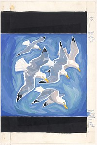 Bandontwerp met vijf vliegende meeuwen (c. 1920 - c. 1970) by anonymous